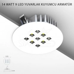 14 Watt 9 LED'li Yuvarlak Kuyumcu Vitrin Aydınlatması