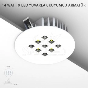 14 Watt 9 LED'li Yuvarlak Kuyumcu Vitrin Aydınlatması