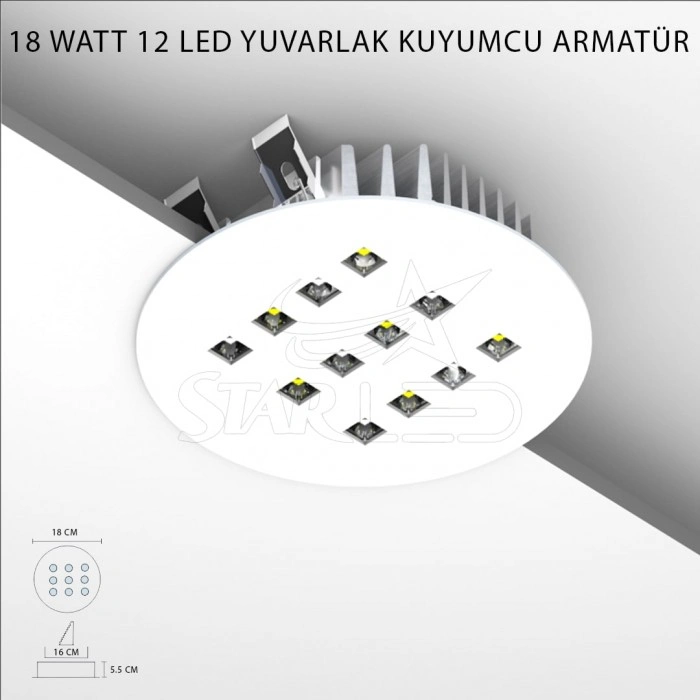 18 Watt 12 LED'li Yuvarlak Kuyumcu Vitrin Aydınlatması
