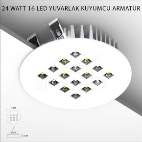 24 Watt 16 LED'li Yuvarlak Kuyumcu Vitrin Aydınlatması