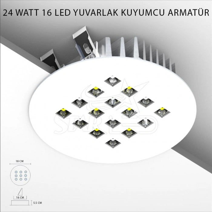 24 Watt 16 LED'li Yuvarlak Kuyumcu Vitrin Aydınlatması