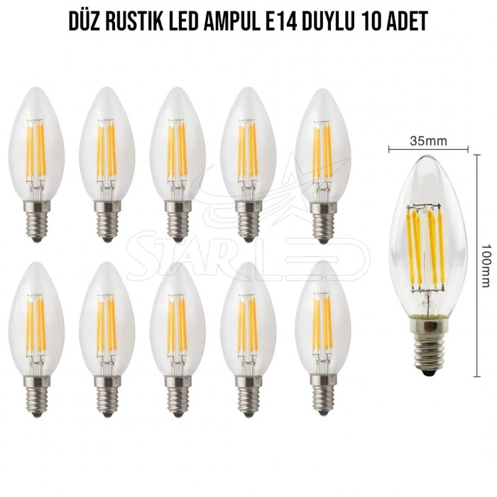 Düz Rustik LED Ampul E14 Duylu 10 Adet