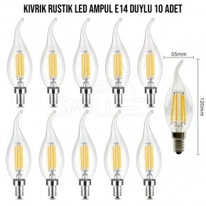 Kıvrık Rustik LED Ampul E14 Duylu 10 Adet