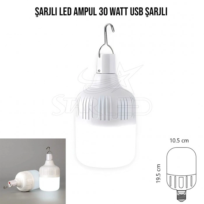 Şarjlı LED Ampul 30 Watt USB Şarjlı