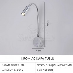 3 Watt Yatak Başı Okuma Lambası