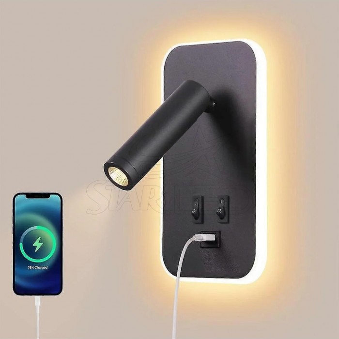 USB’li Çift LED Yatak Başı Okuma Lambası 12W 3000K – Ayarlanabilir Spotlu Aplik