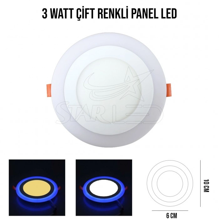 3+2 Watt Mavi Işıklı LED Panel Sıva Altı Yuvarlak