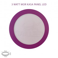 Mor Kasa Sıva Altı 3 Watt Yuvarlak Panel LED