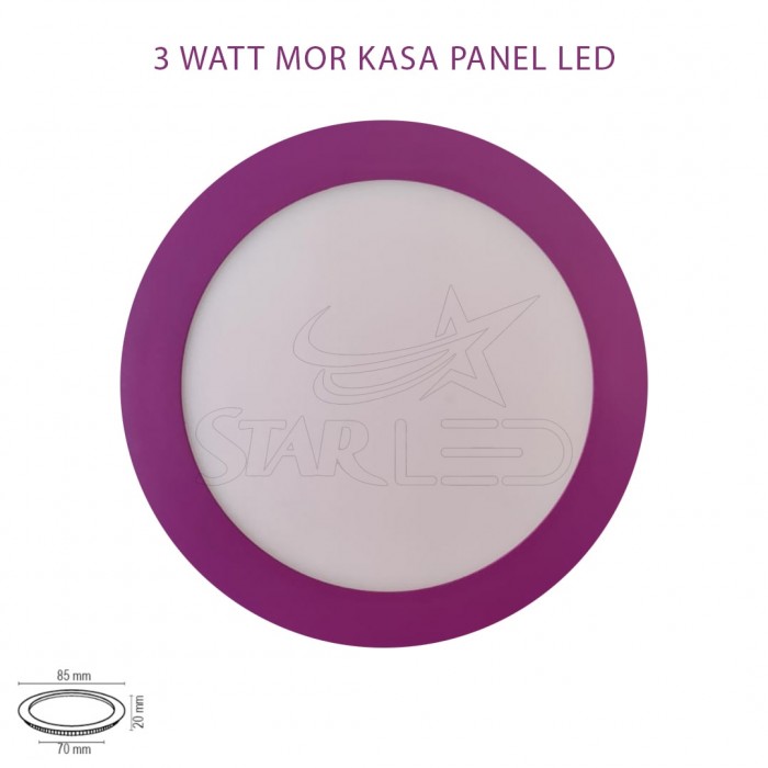Mor Kasa Sıva Altı 3 Watt Yuvarlak Panel LED