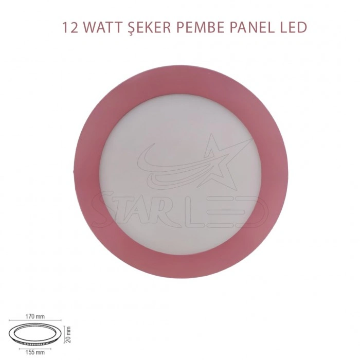 Pembe Kasa Sıva Altı 12 Watt Yuvarlak Panel LED