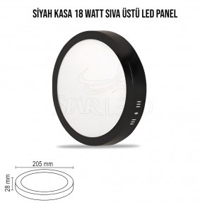 Siyah Kasa 18 Watt Sıva Üstü LED Panel