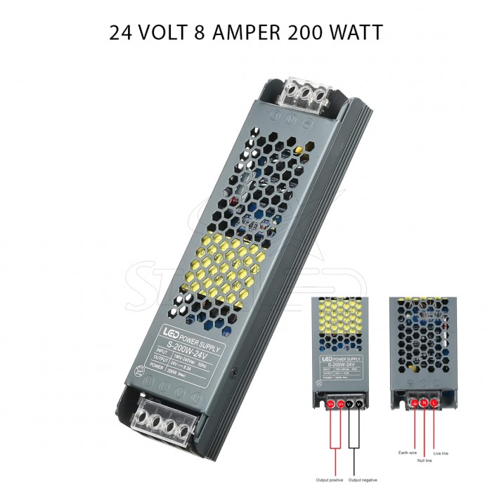 24 Volt 8 Amper 200 Watt Metal Kasa LED Adaptör