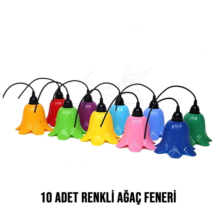 10 Adet Çiçek Desenli Ağaç Fenerleri